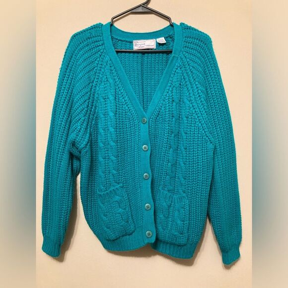 Vintage Teal Blue Cropped Cardigan, The American Line by Stefano - Picture 1 of 4